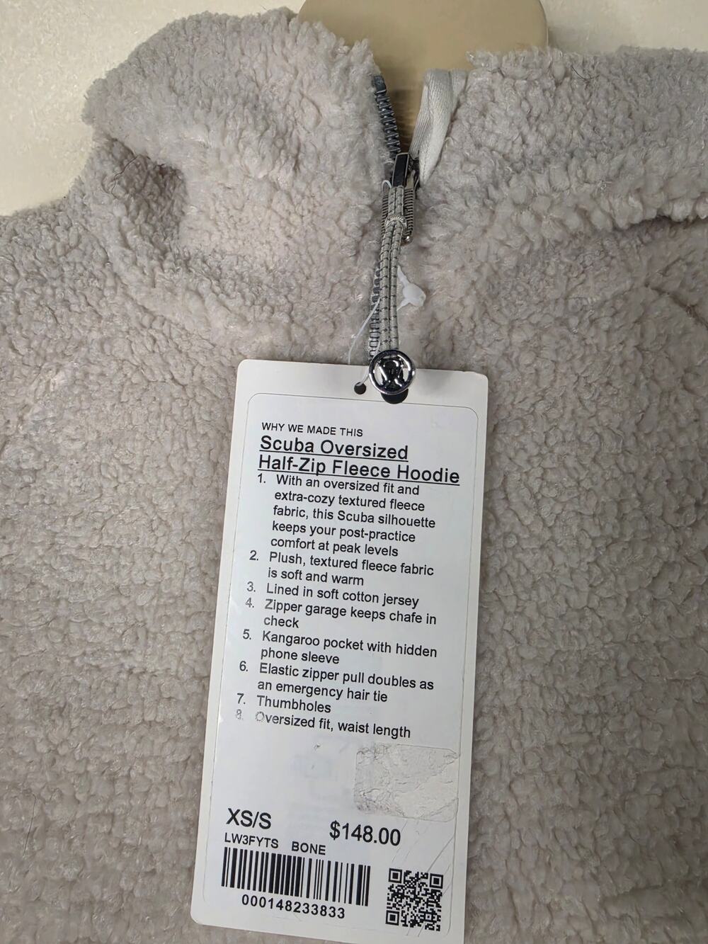 NWT Lululemon Scuba Oversized Half-Zip Fleece Hoodie Bone XS/S $148 0042